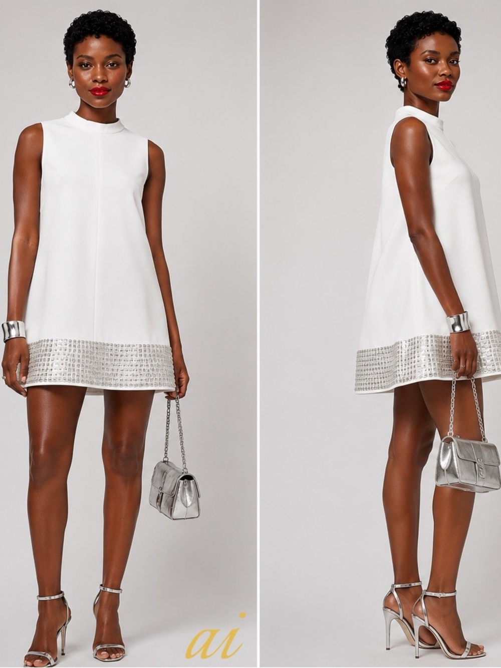 White Mini Dress with Beaded Hem